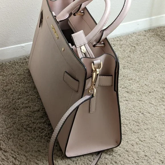 Rayne Medium Saffiano Leather Satchel (Powder Blush - Picture 5 of 8